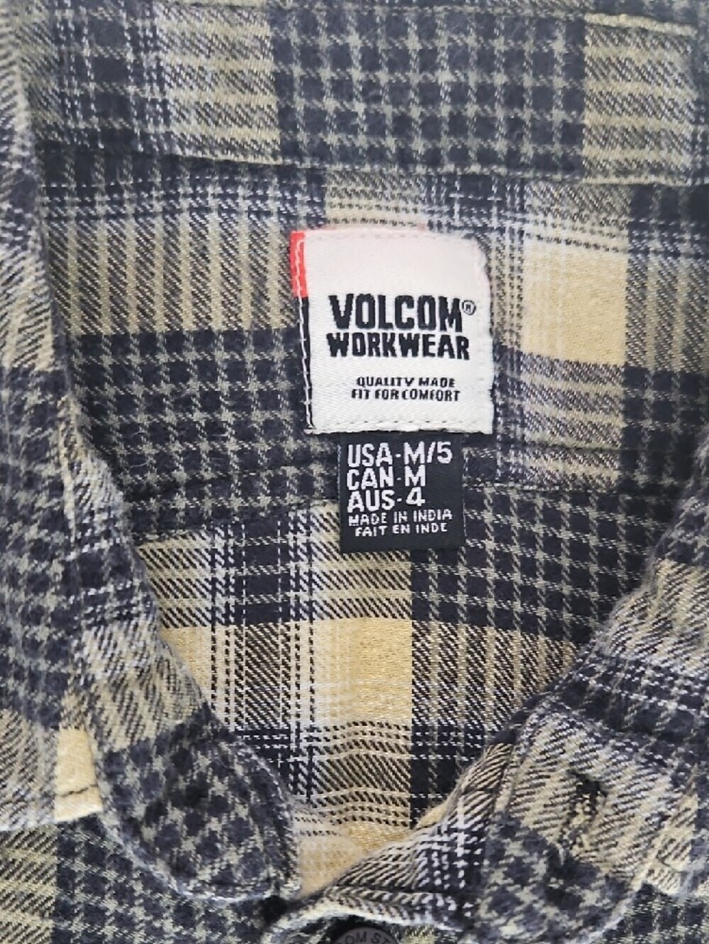 Volcom Kids Plaid Button-Down Shirt - Navy & Yellow Flannel SIZE 4 - Picture 3 of 7